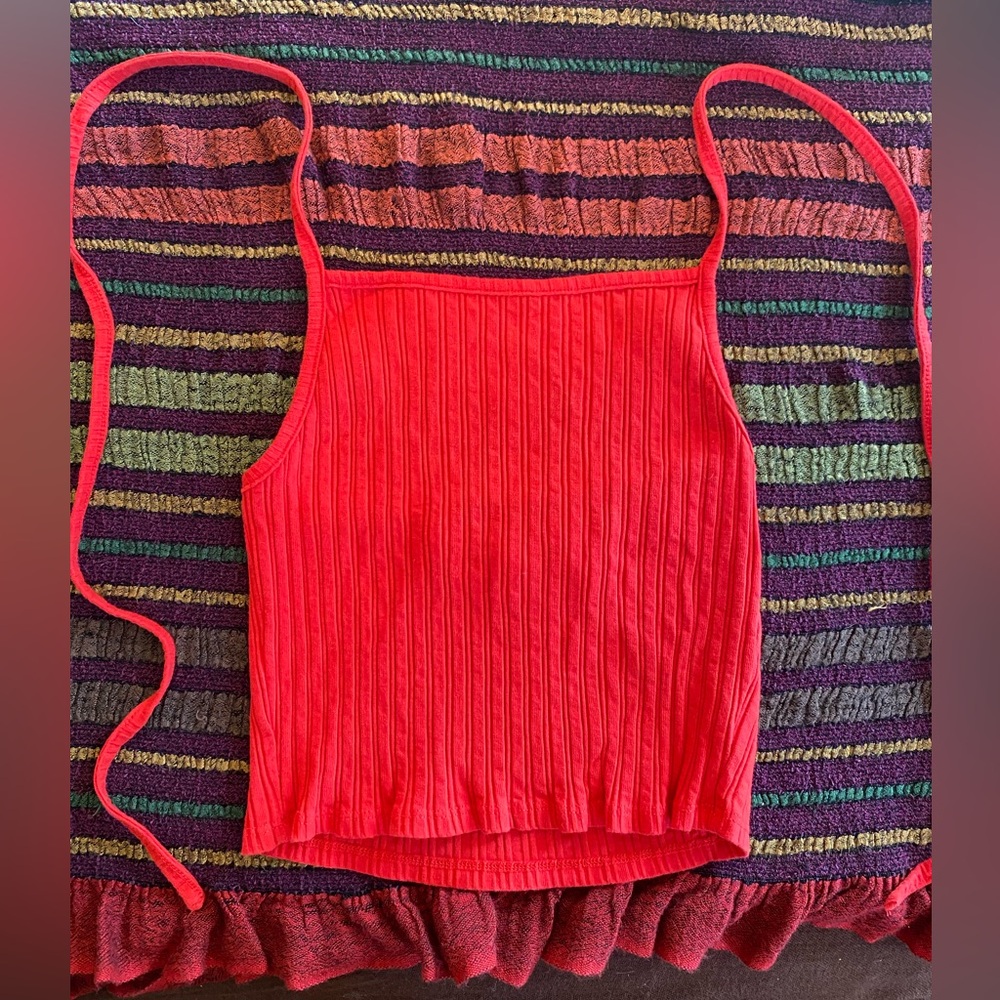 Red Ribbed Crop Top
